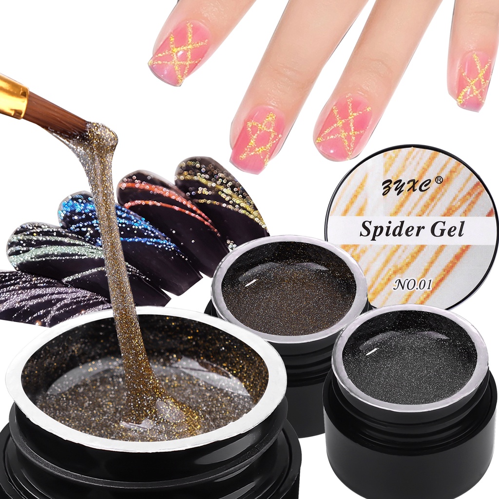 Monja Gold Silver Nail Art Painting Reflective Glitter Spider Gel ...