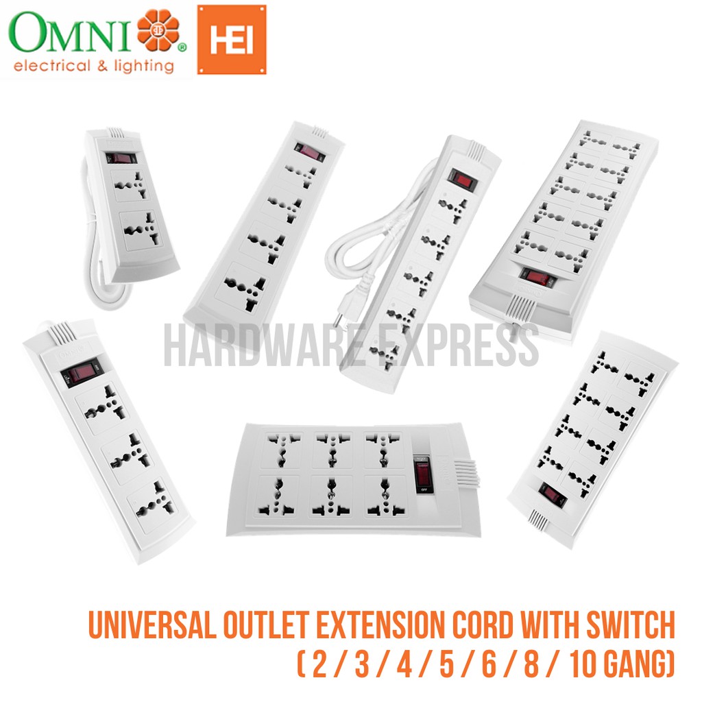 OMNI Universal Outlet Extension with Switch 2, 3, 4, 5, 6, 8, 10GANG