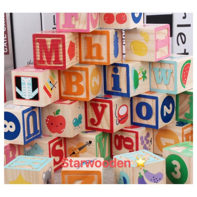 wooden alphabet building blocks