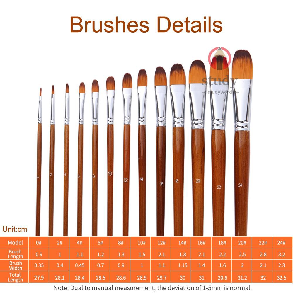 <IN STOCK> 13pcs Professional Art Paint Brushes Set Long Wooden Handle Nylon Hair Paintbrush for Acrylic Oil Watercolor Gouache Face Painting Drawing Art Supplies, Angular Tip