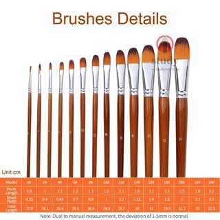 <IN STOCK> 13pcs Professional Art Paint Brushes Set Long Wooden Handle Nylon Hair Paintbrush for Acrylic Oil Watercolor Gouache Face Painting Drawing Art Supplies, Angular Tip #3