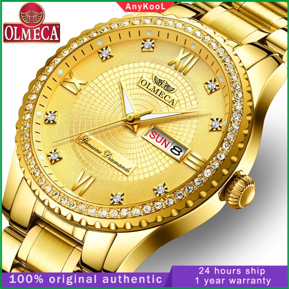 OLMECA Men's Watch Fashion Stainless Steel Waterproof Watches Gold ...