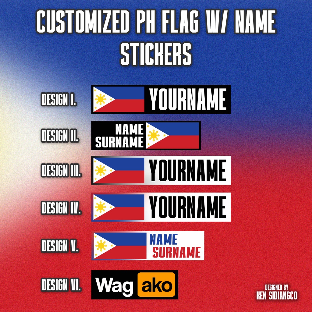 Customized name Sticker Philippine flag with name (5pcs set) Bike Motor
