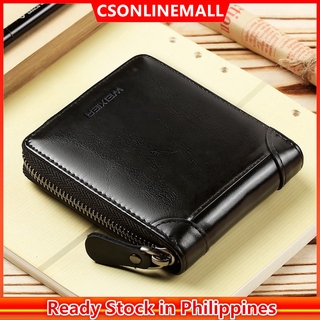 CSONLINEMALL Men Wallet Leather Bifold Zip Wallet Small Short Coin Wallet Card Wallet for Men #9