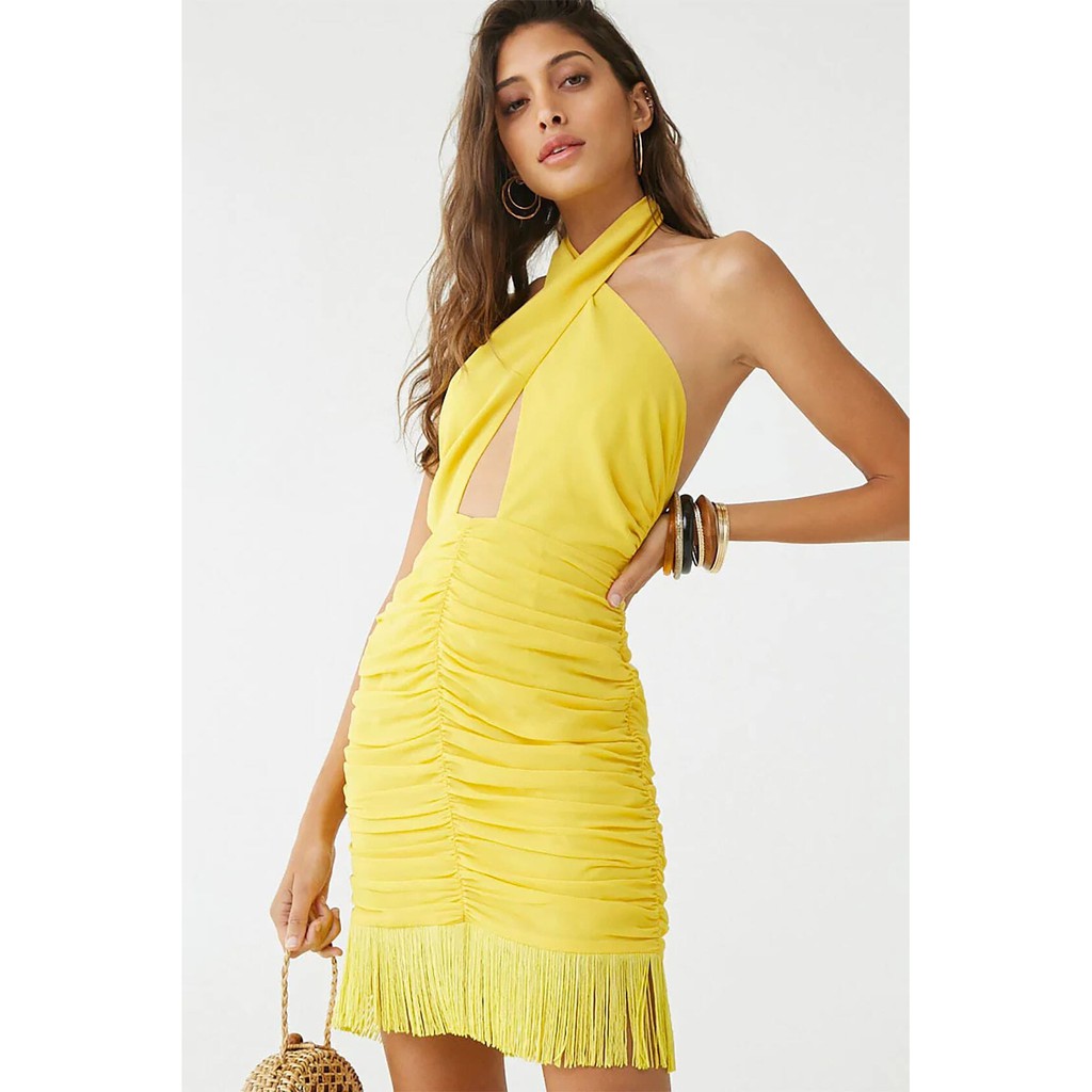 yellow dress with fringe