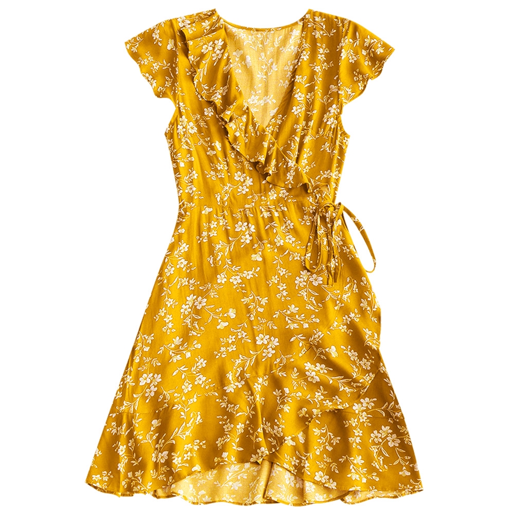 ruffle wrap mini dress