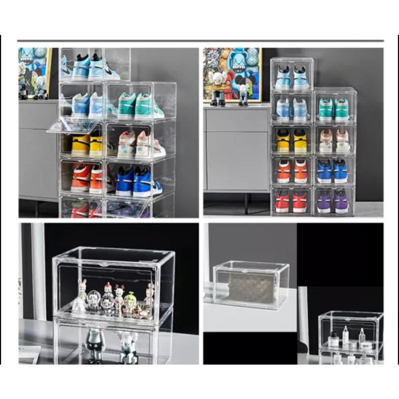 ACRYLIC SHOE BOXES( stackable Giant storage ) SIDE DROP Shopee