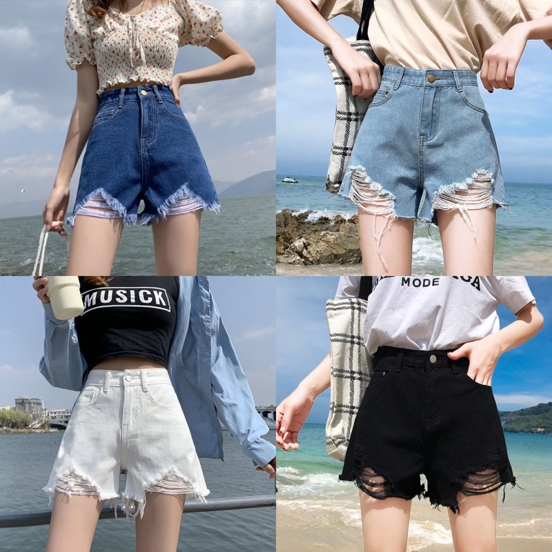 Denim shorts Korean version loose and thin wide-leg ripped high waist Hyuna same style 4 color #5