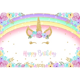 Rainbow Unicorn Birthday Backdrop Gold Glitter Unicorn Floral Party  Decoration Background Party Bann | Shopee Philippines