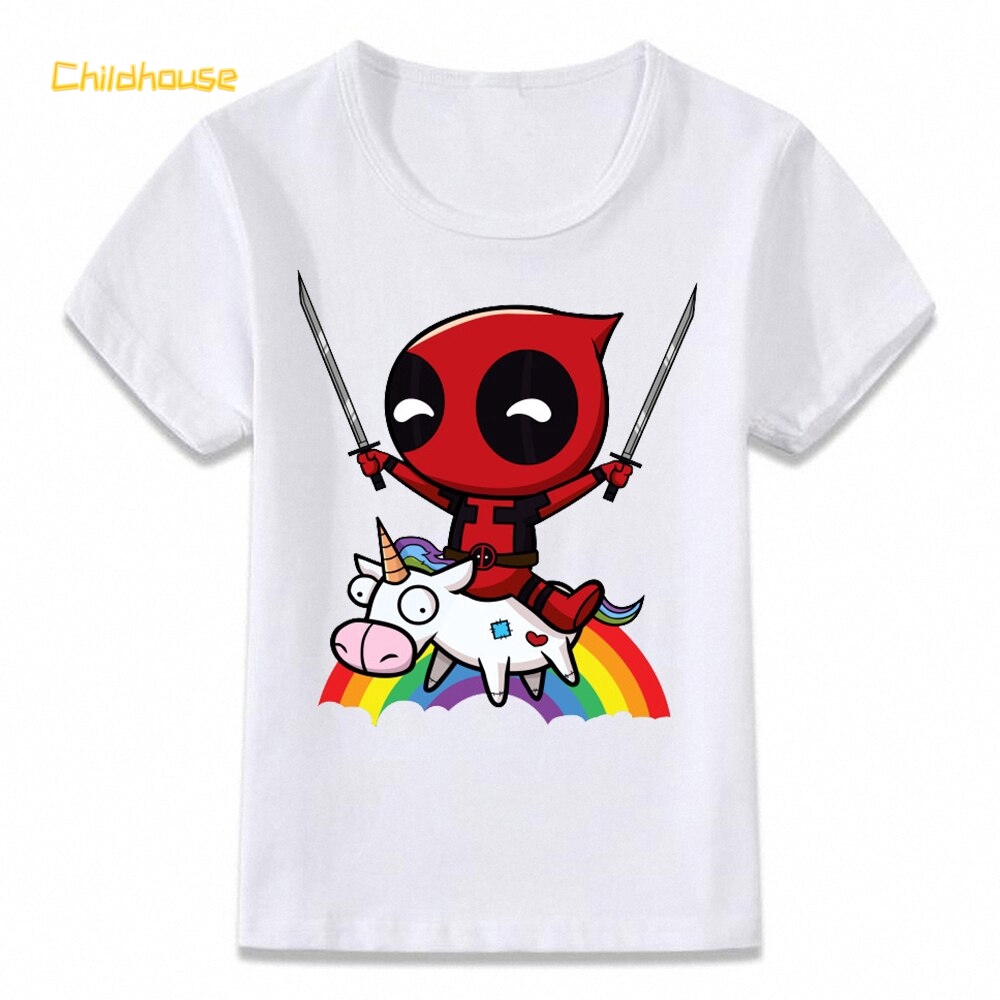 Deadpool Riding A Unicorn Rainbow Children T Shirt For Boys And - marshmallow t shirt roblox rainbow