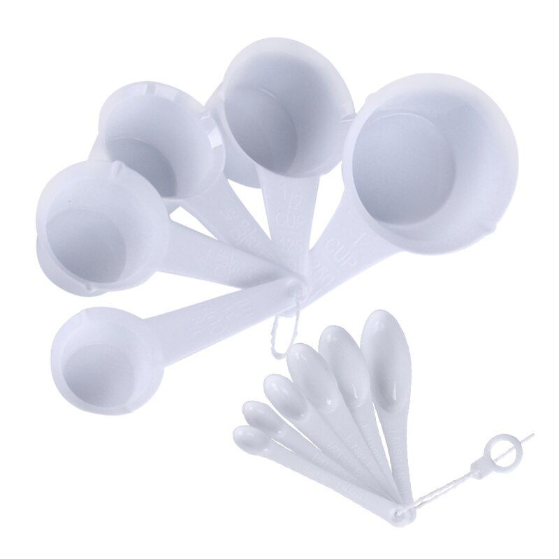 Jucia 11 Pcs Measuring Spoons Measuring Cups White Plastic Measuring Cup Measuring Spoon