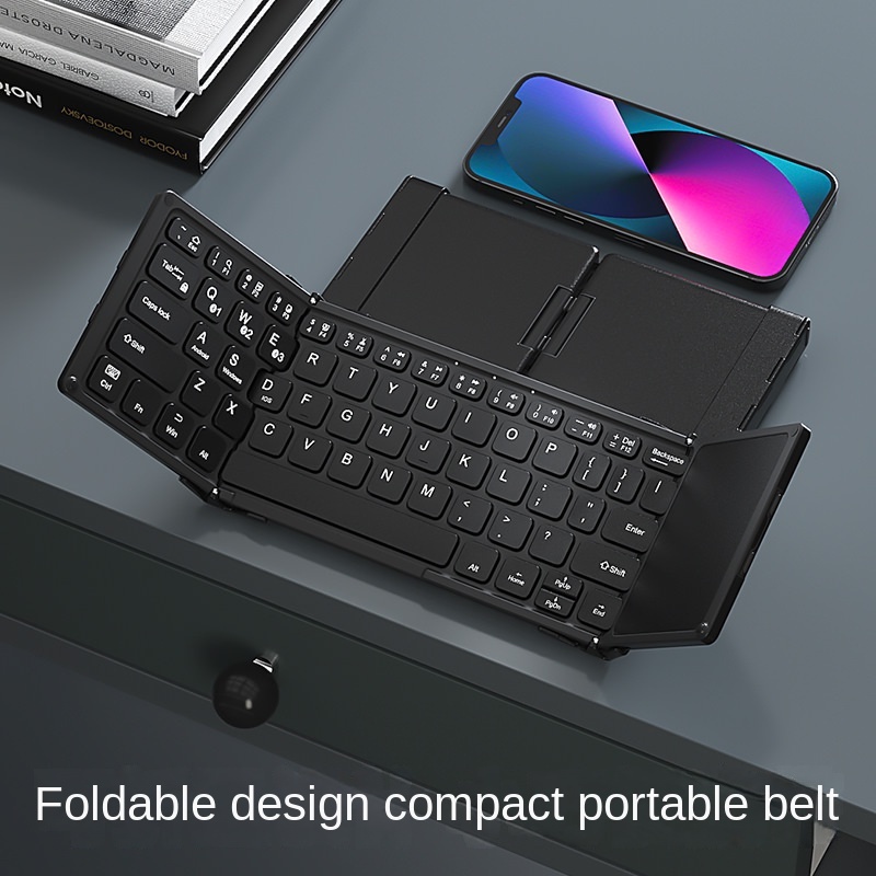 Jelly Comb Ultra Slim Ergonomic Foldable Rechargeable Pocket Sized Mini BT Wireless Keyboard for iOS Android Windows Laptop Tablet Smartphone Folding Bluetooth Keyboard Black and Silver 