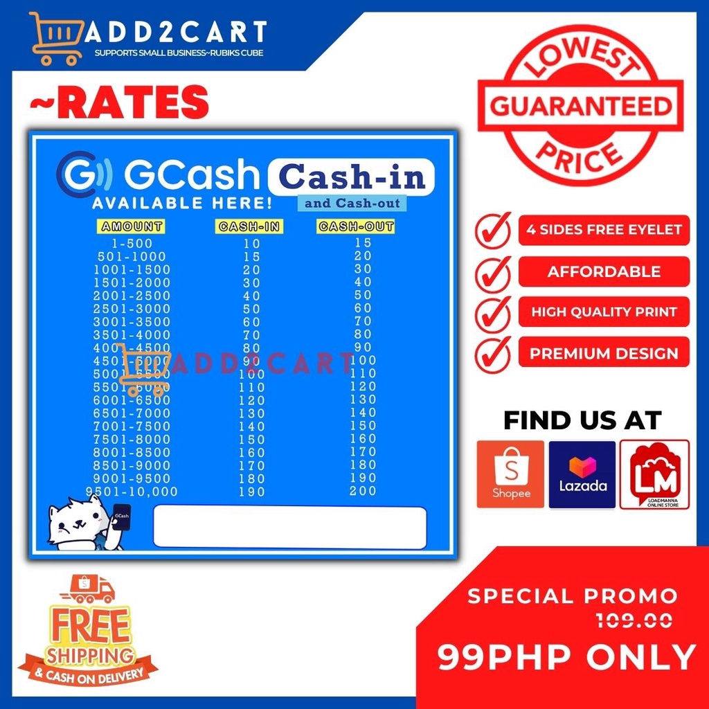 GCASH RATES TARPAULIN NON CUSTOMIZED SQ Shopee Philippines