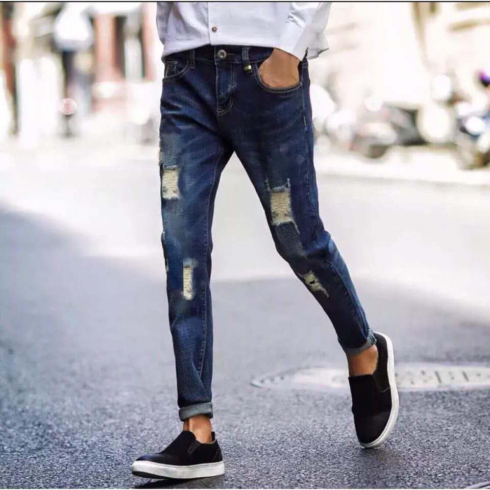 Man Blue Tattered Jeans Skinny Pants Lalaki Maong | Shopee Philippines