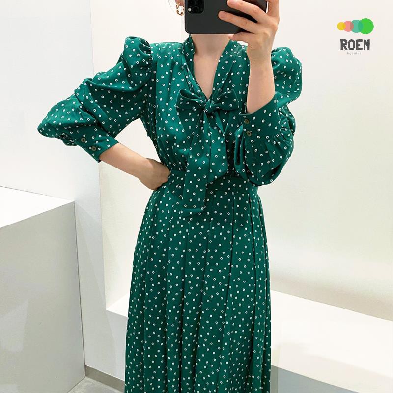 long green polka dot dress