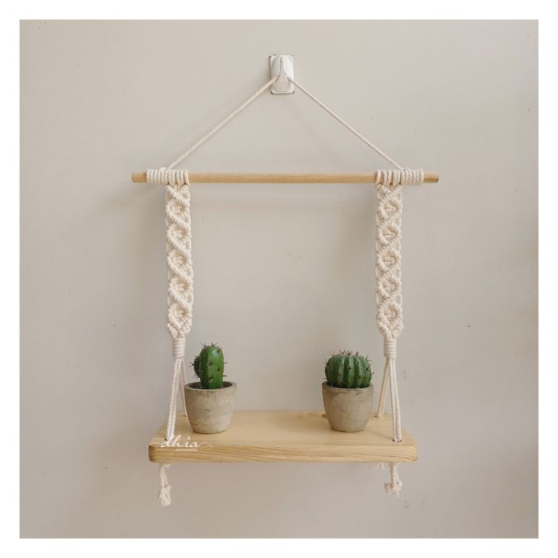 KAYU Estetic Macrame Hanging Rack / Wooden Shelves / Minimalist Macrame ...