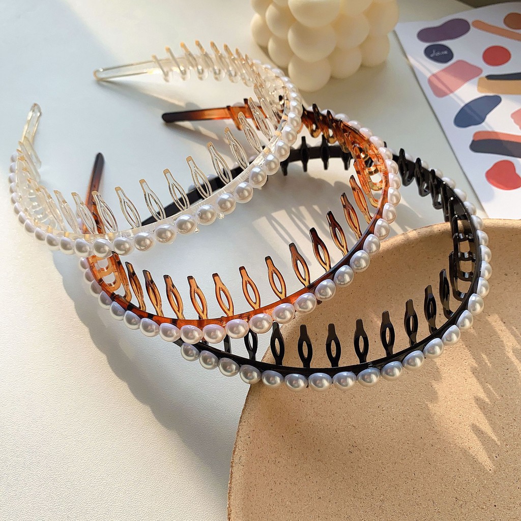 Fashion Plastic Headband Teeth Comb Hairband Hair Hoop Hard Headbands White Faux Pearl Hair Accessories For Women Girls Shopee Philippines