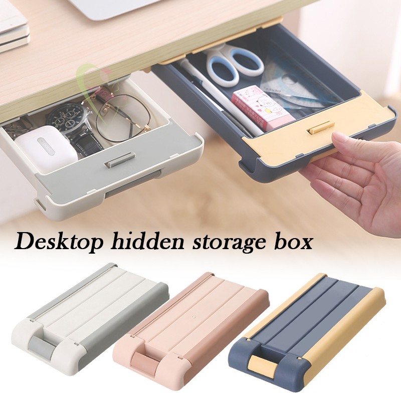 Details about   /LOT Self-adhesive Drawer Storage Box ABS Under Desk Stationery Organizer Tray