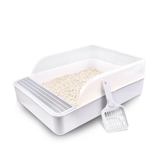 【Philippine cod】 Litter Box Semi-Closed Cat Sandbox Toilet Coffee  49.6*36.7cm snow white
