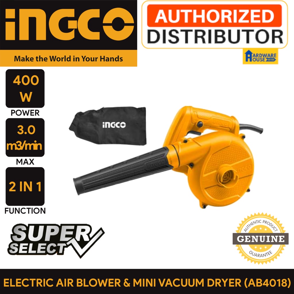 ORIGINAL INGCO 2IN1 Electric Air Blower & Vacuum Dryer With Dust Bag