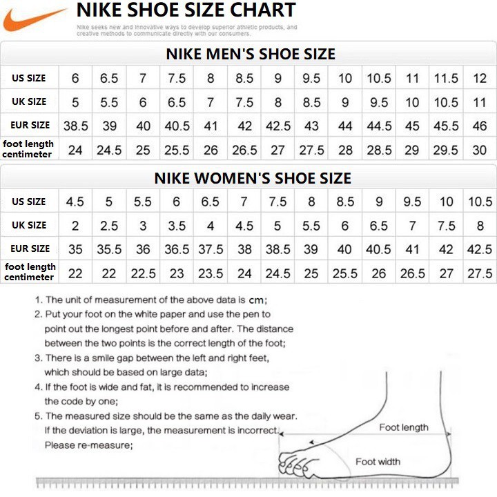 nike sandal size chart