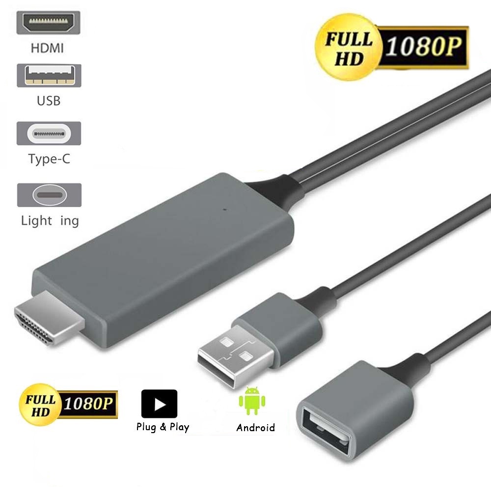 1M Phone to TV Converter USB to HDMI TV Adapter 3 in 1 Cable for Mobile Phone/TV/Laptop