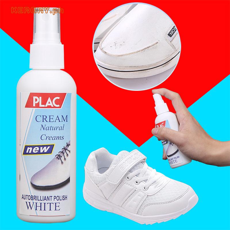 white leather polish shoes