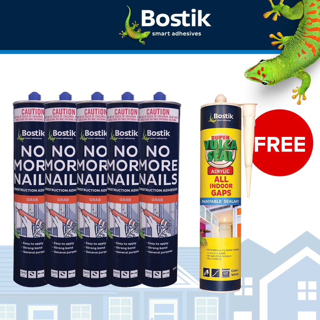 Buy 5 Bostik No More Nails Adhesive 3g Get Free Super Vulcaseal Sealant For All Indoor Gaps 300ml Shopee Philippines