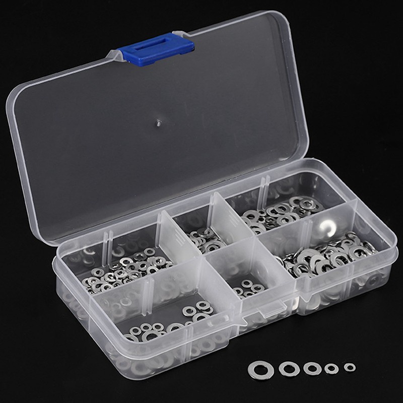 500Pcs/Set M1.6 M2 M2.5 M3 M3.5 M4 M5 Stainless Steel Flat Washer Plain Washer Gaskets Assortment Kit