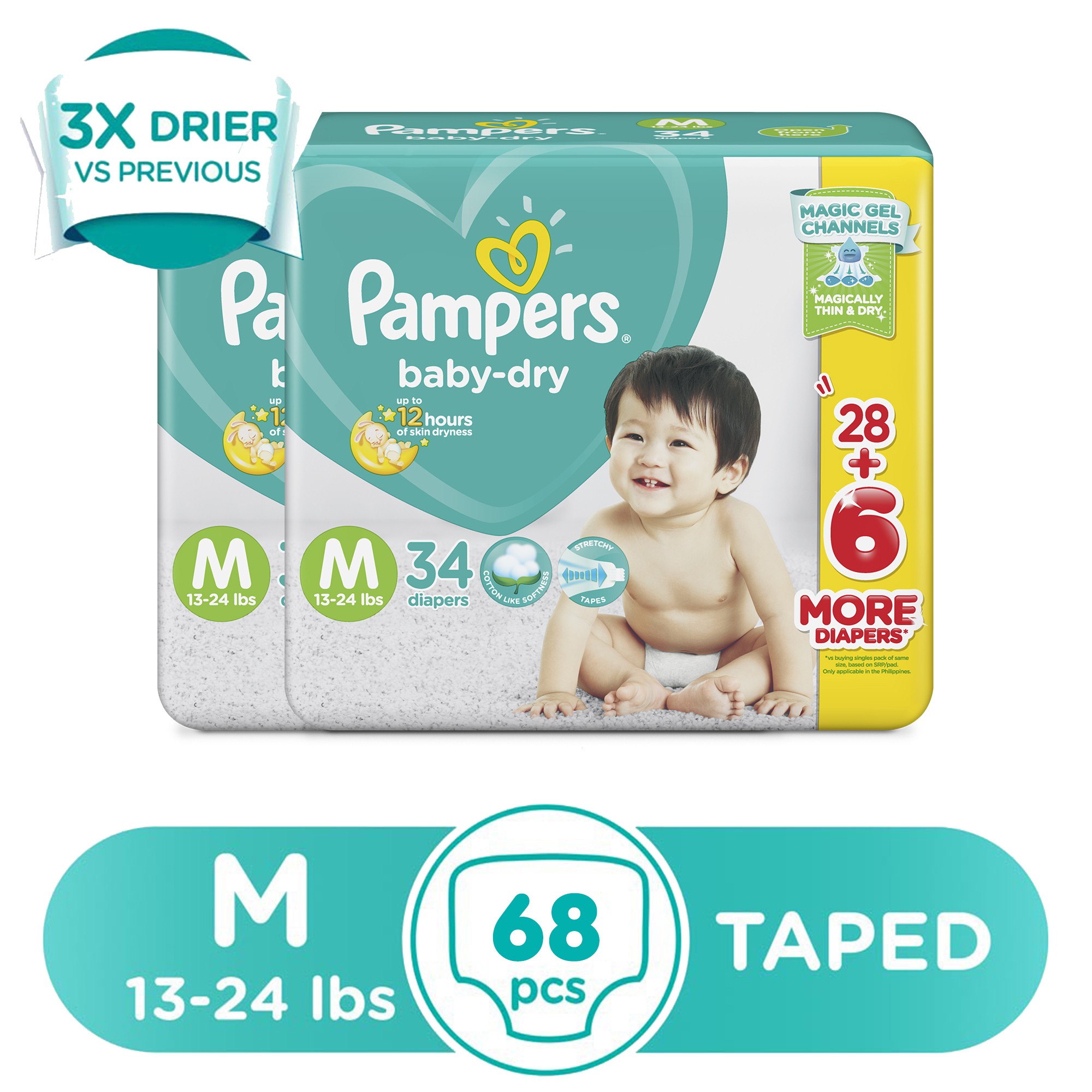 Pampers Baby Dry Taped Diapers Medium 34s x 2 packs | Shopee Philippines