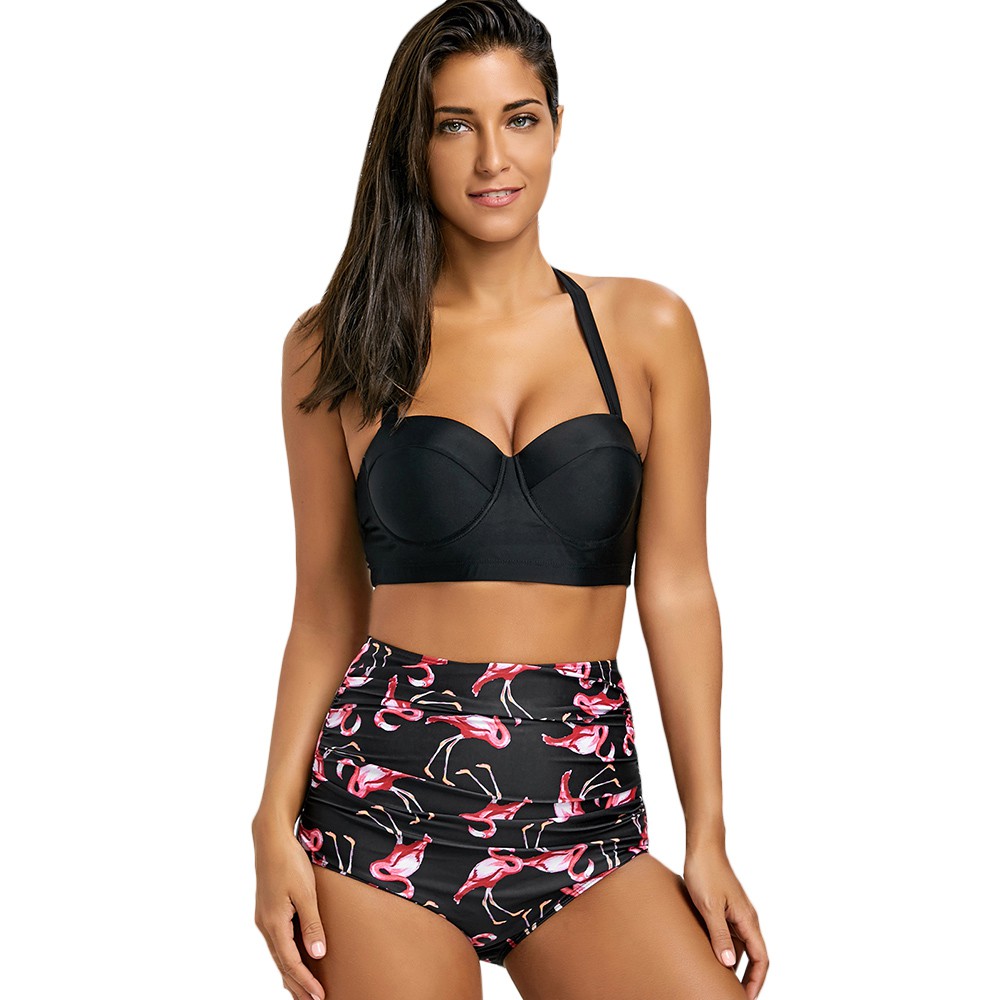 high waisted flamingo bikini