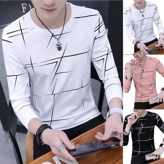 Men's Long-sleeved T-shirt Round Neck Personality Line Slim Fit Casual Comfortable Autumn Handsome Fashion #10