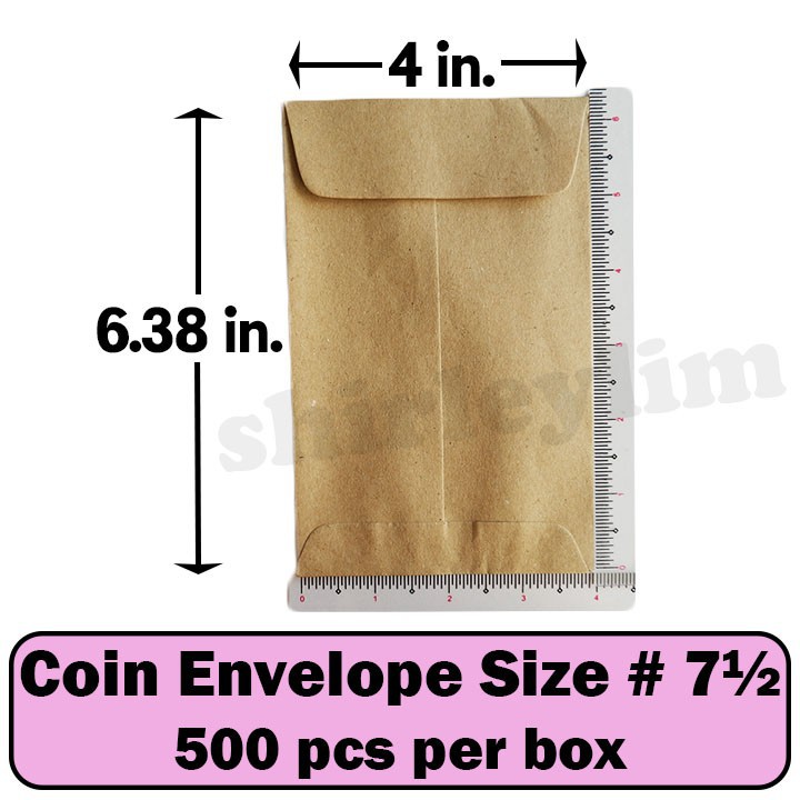 Coin Envelope 500 Pcs Size No. 7½ (4 in x 6.38 in) Kraft Brown 1 Box