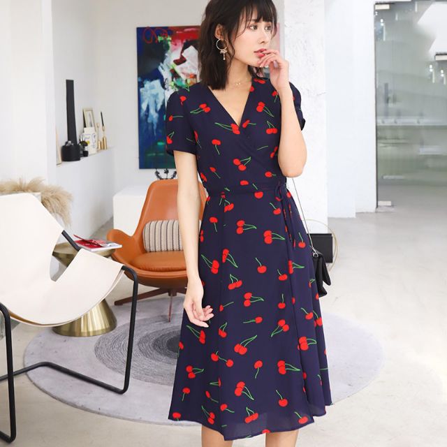 cherry wrap around dress