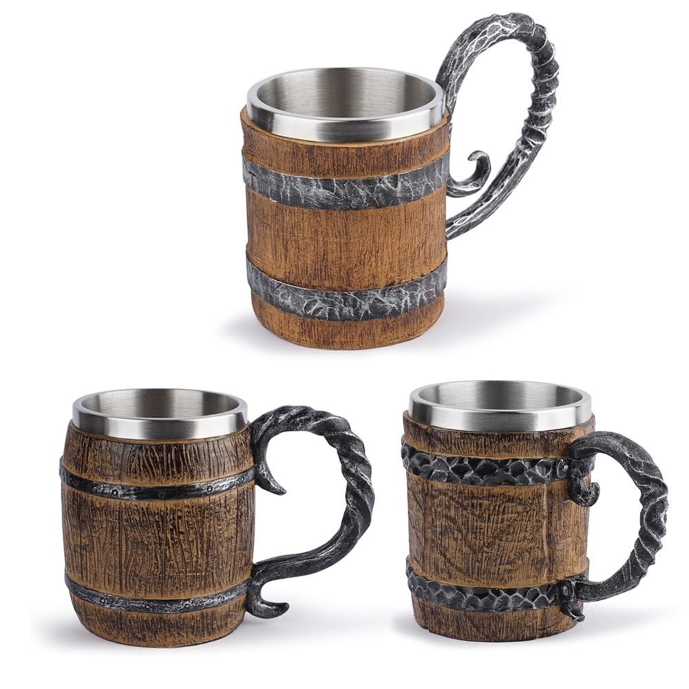 1pcs Viking Wood Style Beer Mug Simulation Wooden Barrel Beer Cup Double Wall Drinking Mug Metal Shopee Philippines