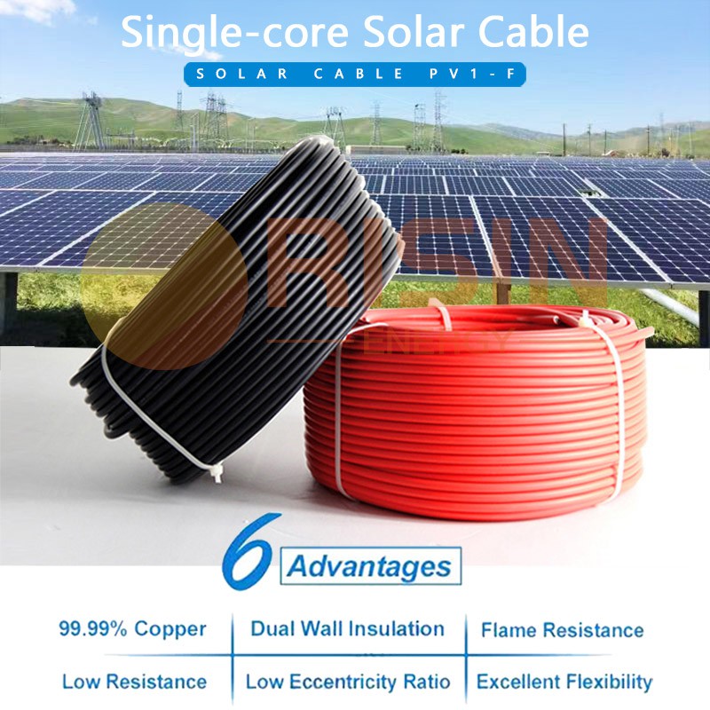 Risin TUV Solar PV Cable PV1-F 1000V 1500V H1Z2Z2-K 4mm2 6mm2 Black Red XLPE Double Insulation for Solar Panel Extension