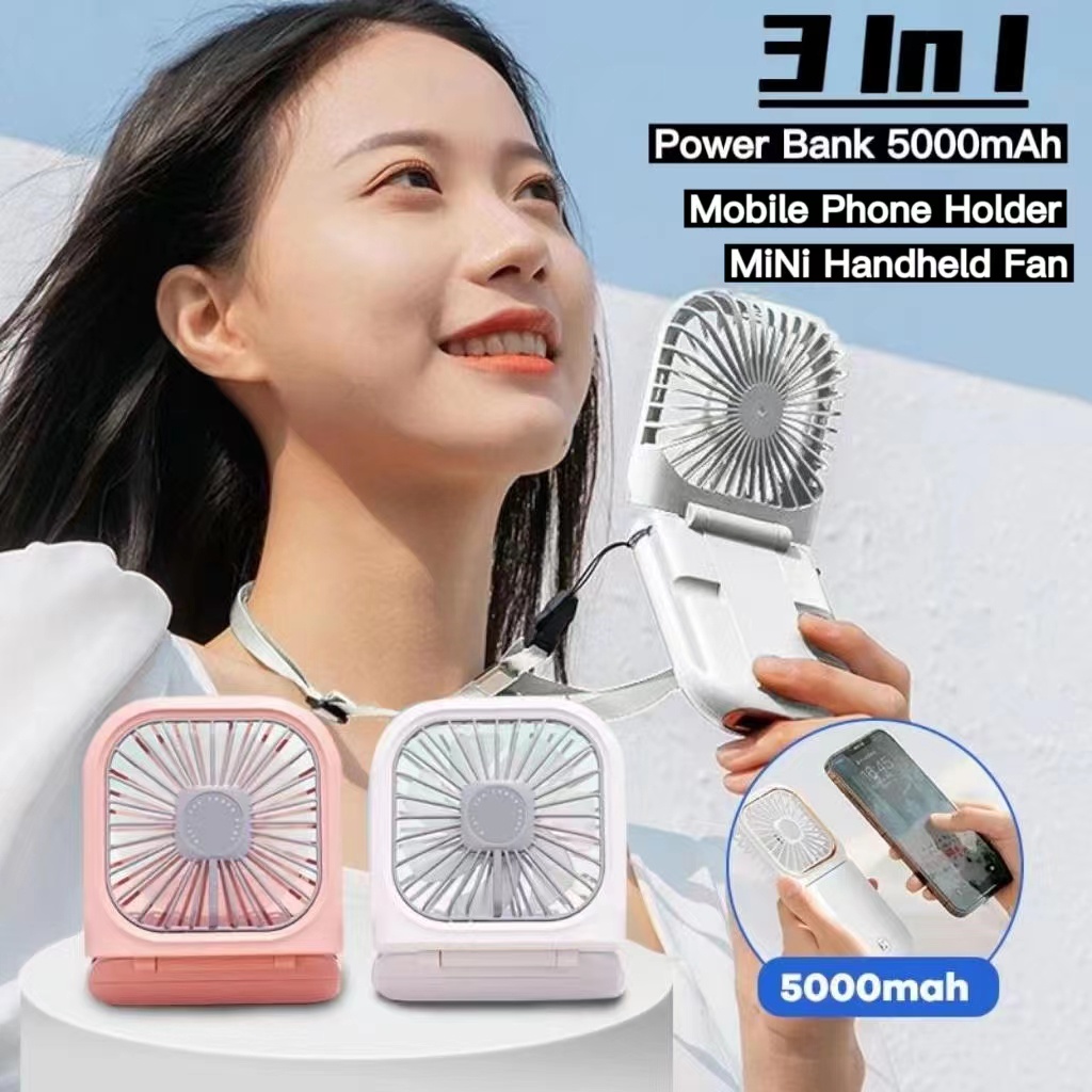 3 In 1 Handheld Mini Folding Fan /Power Bank 5000mah /Mobile Phone
