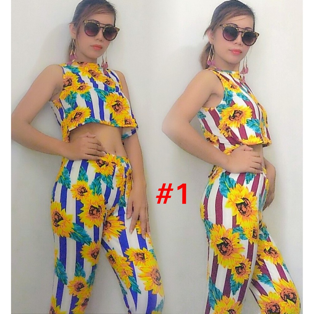 JENNY_O: TRENDY SUNFLOWER CROPTOP TERNO (COD/ONHAND) | Shopee Philippines