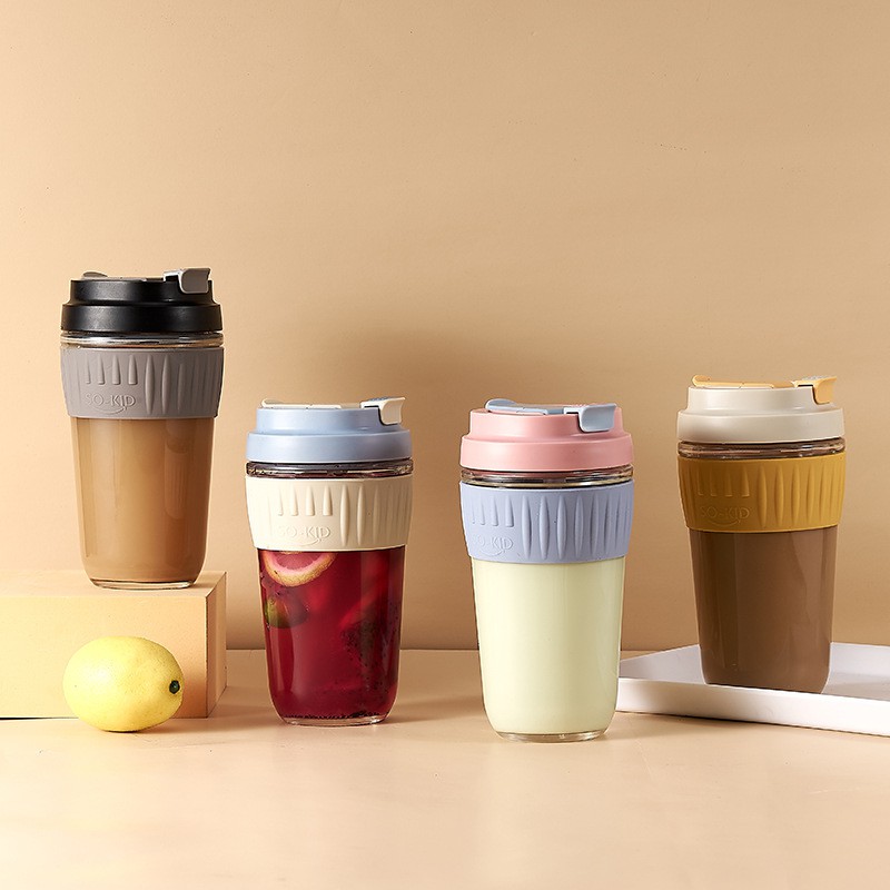 Glass Mug with Straw Cup Tumbler Coffee mug Water Bottle with 2Ways lid ...