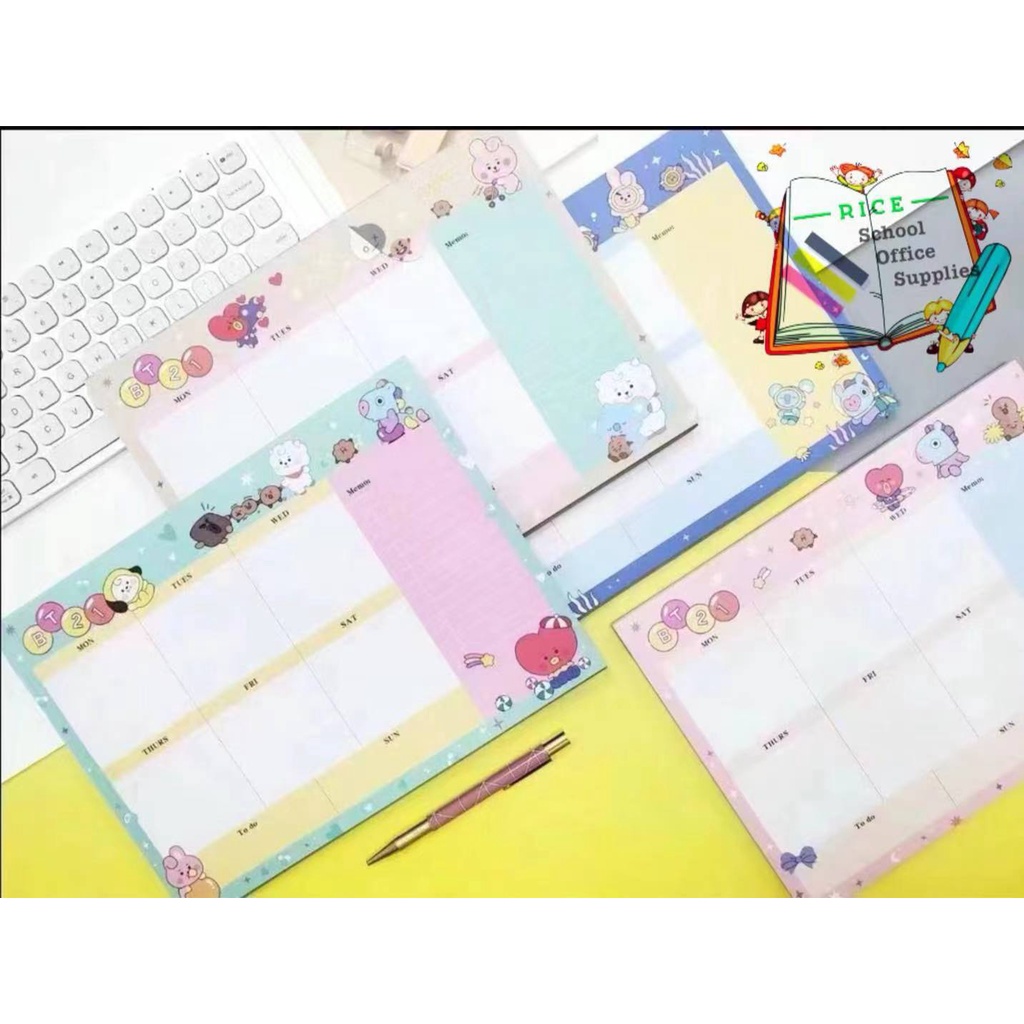 RIce A4 BT21 BTS Desk Planner Weekly Calendar Scheduler Desk MemoPad ...