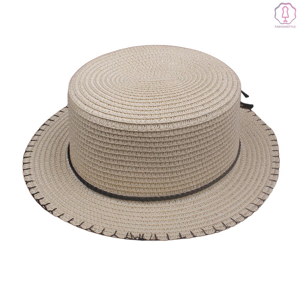 Womens Ladies Straw Boater Hat Summer Sun Visor Wide Brim Beach Hat Cap Holiday