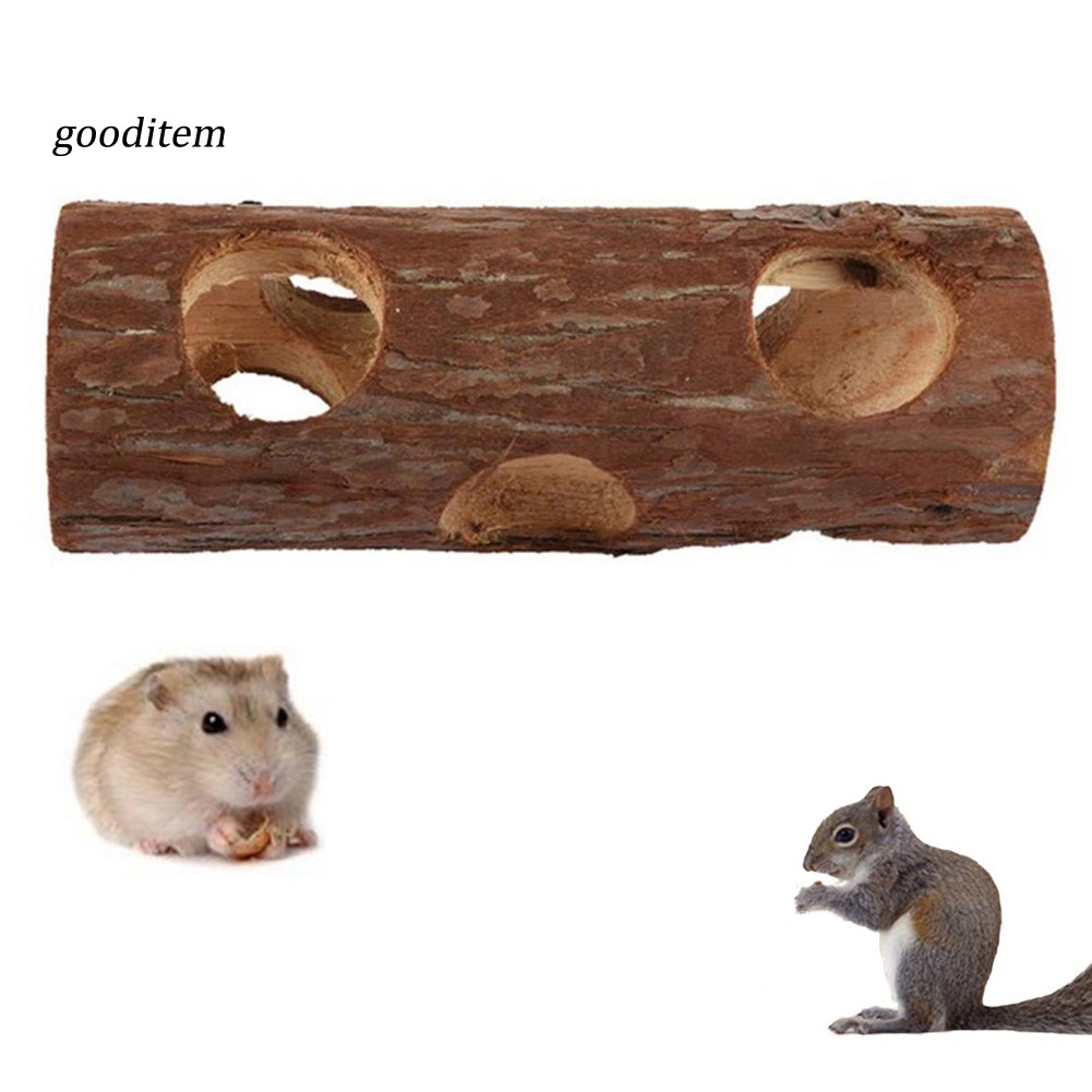 GDTM_Pet Hamsters Mouses Wood Tunnel Tube Hollow Tree Trunk Teeth Grinding Chew Toy