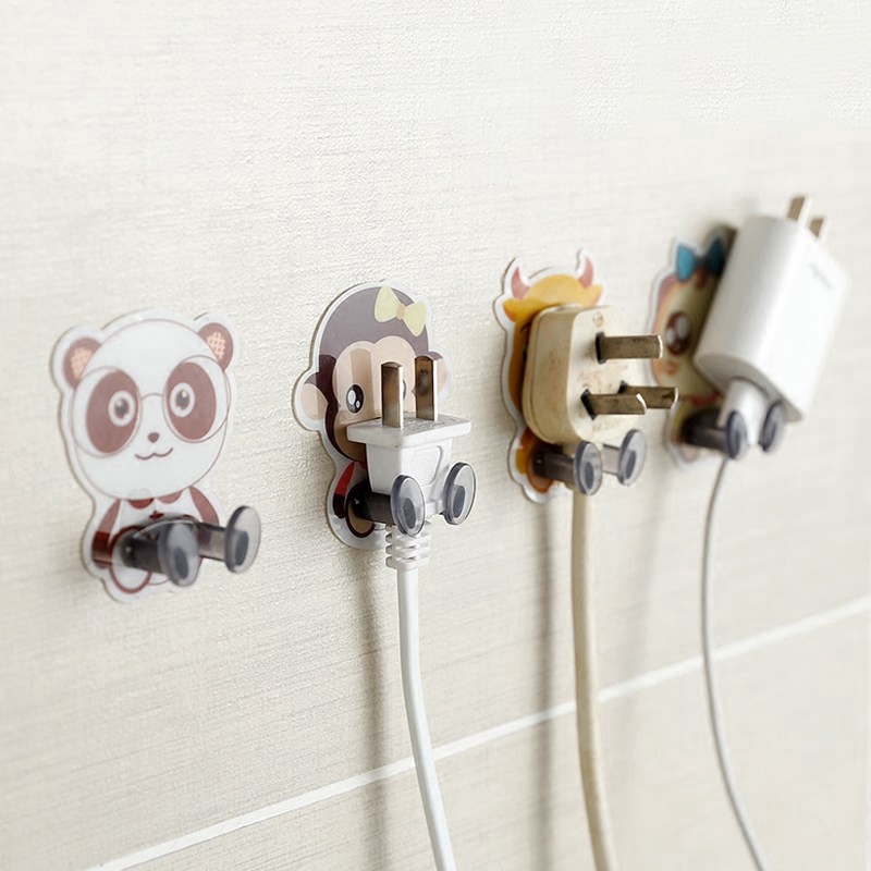 1Pc Self-adhesive Cartoon Animal Hook Bracket/Wall Mounted Sucker Strength Power Cord Plug Rack Holder/Hanger For Kitchen Bathroom Glass