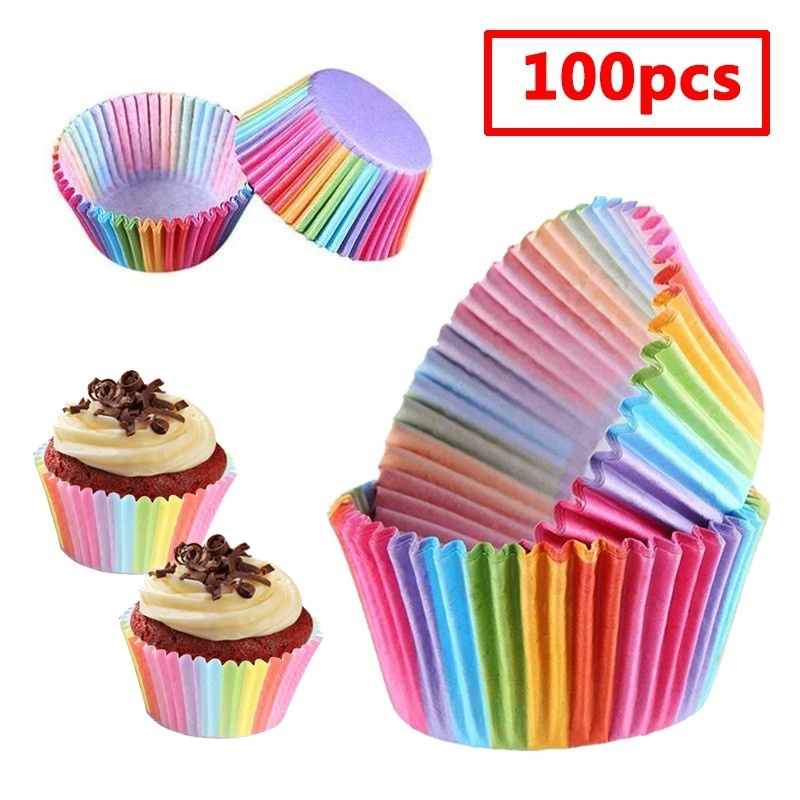 100Pcs Colorful Rainbow Paper Cake Cupcake Liners Baking Muffin Wrapper ...