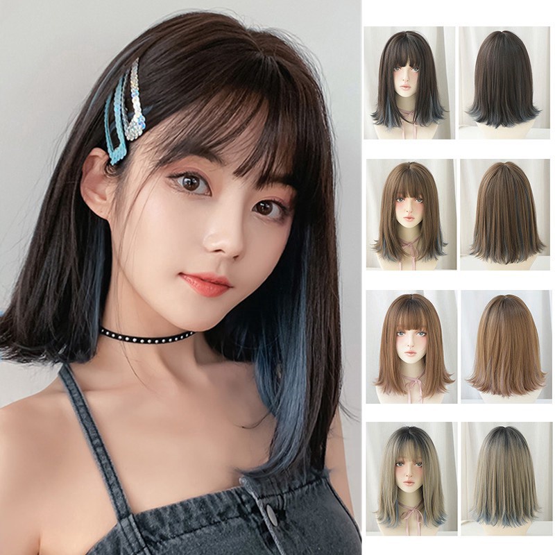 SEVEN QUEEN*European and American hot style wigs, long straight hair,  highlights, gradient color, full top hair cover, micro-volume, medium-length  straight hair, micro-volume | Shopee Philippines