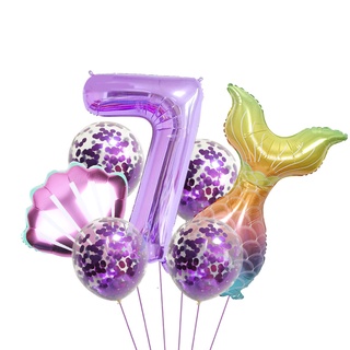 7 Pcs 40Inch Number Mermaid Balloon Set Theme Party Decoration Background Layout #5