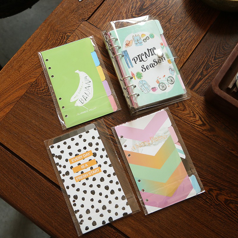 5 Pcs Colorful Paper Card A5 A6 Index Page 6 Hole Scrapbook Division 