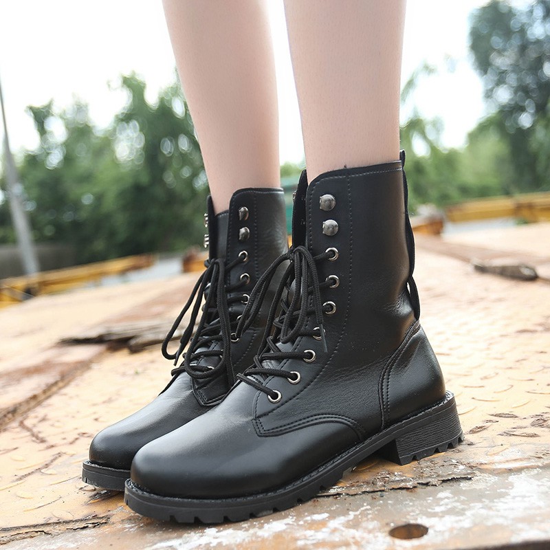 Women Fashion mid-calf Boots Korea Lace UP Unisex SHort Boot | Shopee ...