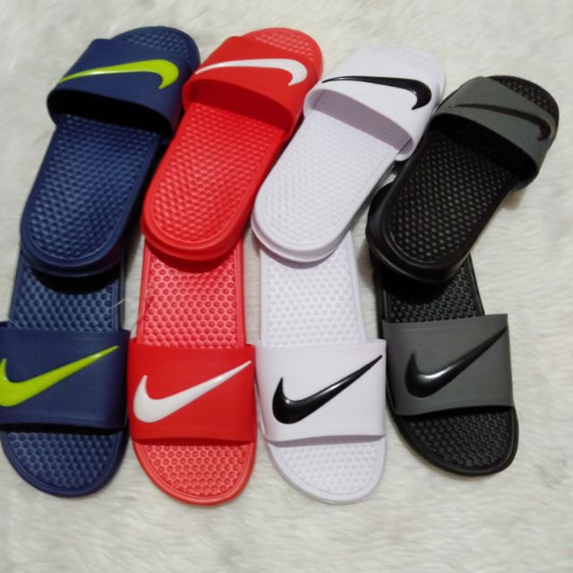 red white nike slides