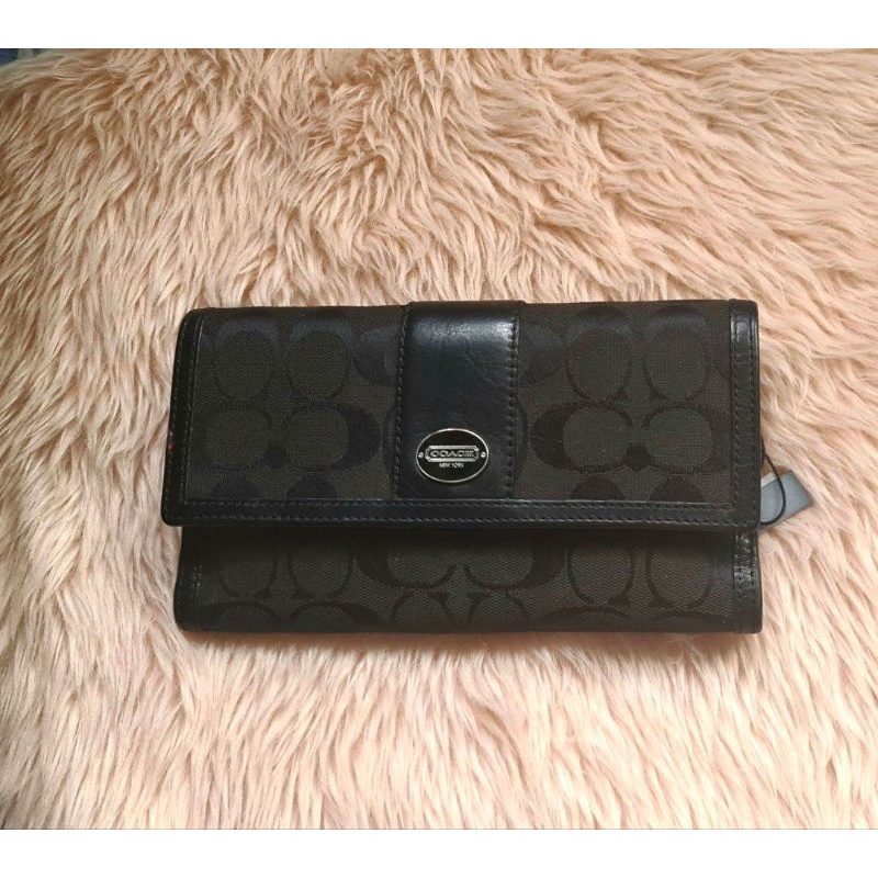 Authentic COACH LEGACY SIGNATURE CHECKBOOK WALLET BLACK | Shopee ...